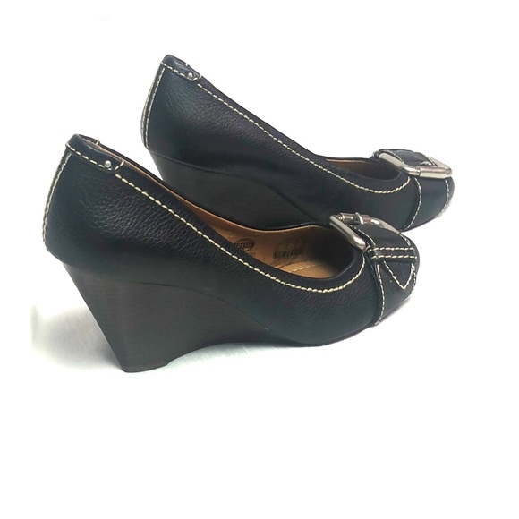 Black FOSSIL Leather Maddox Wedges 9.5 - Picture 3 of 8